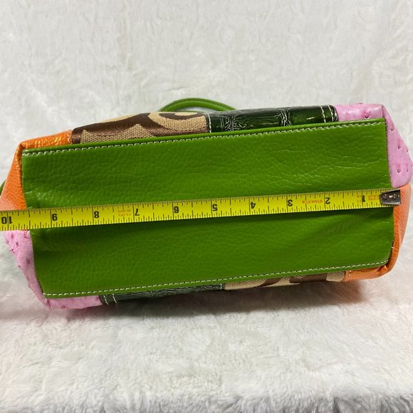 Fashion Handbag Multi Color Block style Bright Green Trim Jacquard - Picture 11 of 14